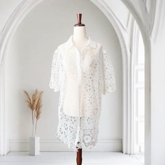 NWT 7 For All Mankind Star Lace Button Up Tunic - Picture 1 of 12